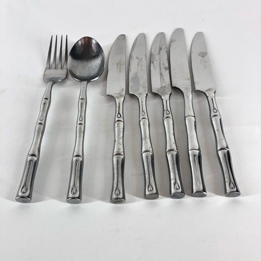Hampton Silversmiths Bamboo Stainless Steel Flatware Lot Of 7 Pieces